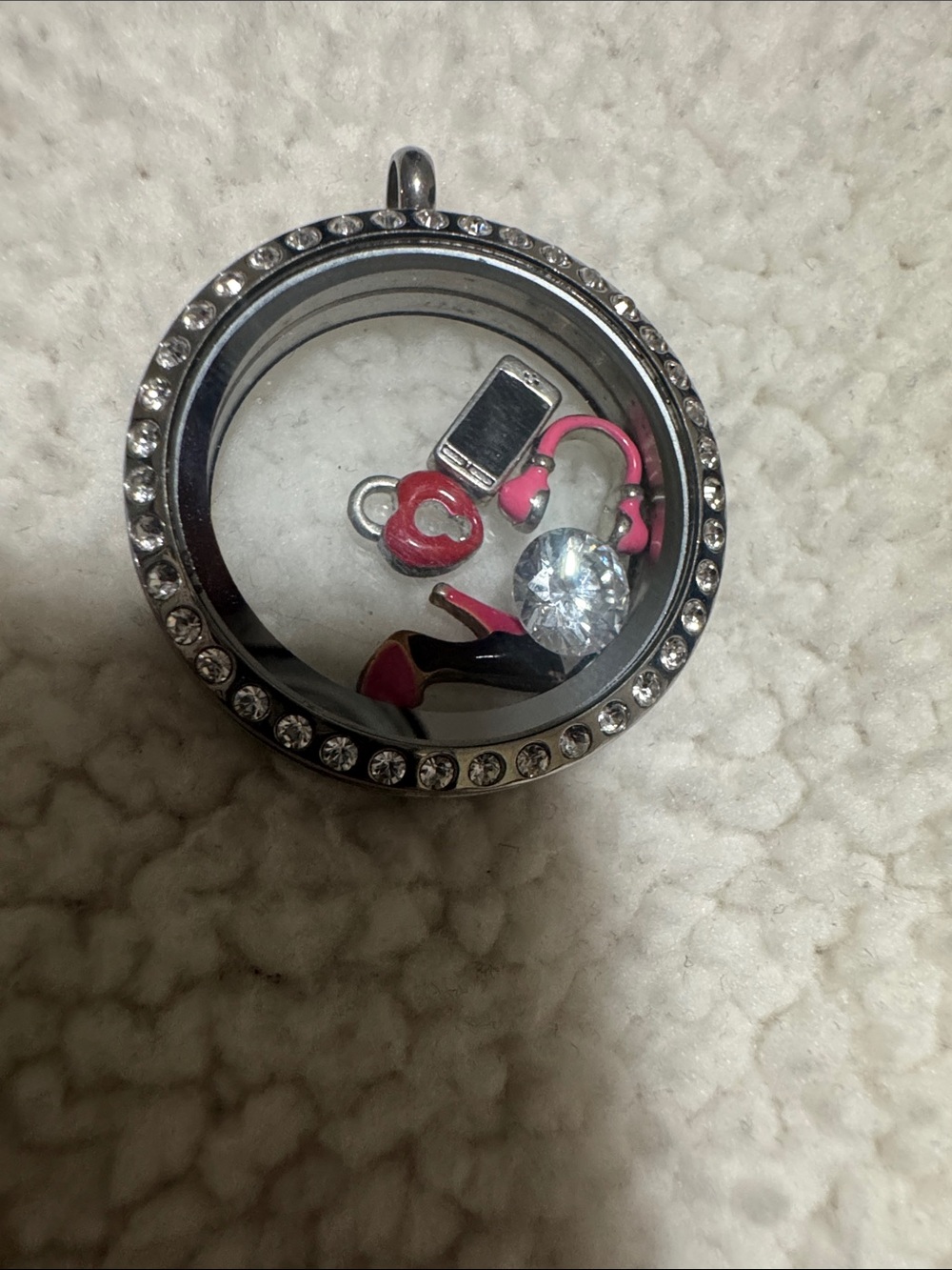 Origami Owl Silver Crystal Locket Necklace with Pink Charms